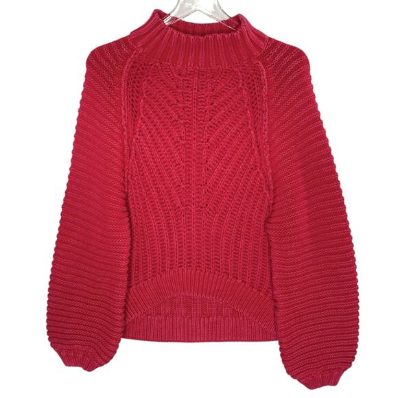 Free People S Sweetheart Chunky Knit Sweater Balloon Sleeves Pink Mock Neck - Picture 2 of 10